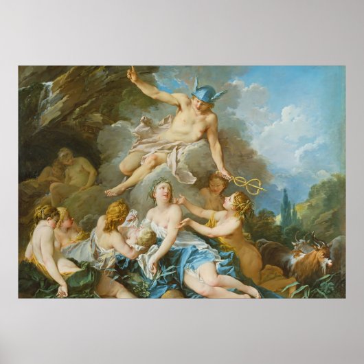 Quecksilber, der den Säugling Baccus an die Nymphe Poster (Vorne)