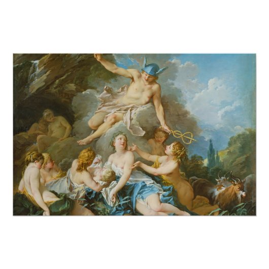Quecksilber, der den Säugling Baccus an die Nymphe Poster (Vorderseite)