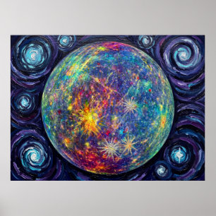 Quecksilber Sternennacht Weltraumlandschaft Poster