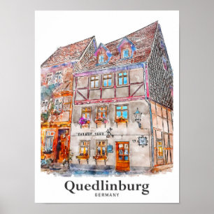 Quedlinburg Deutschland Reise Wasserfarbe Handgeze Poster