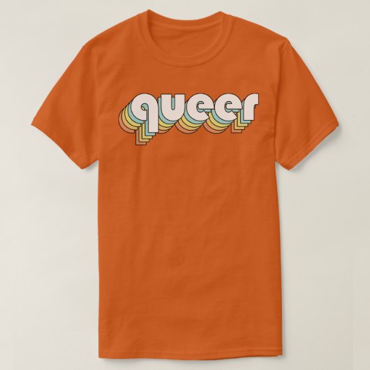 Quee Retro-Regenbogentypografie verblasster Stil T-Shirt (Design vorne)