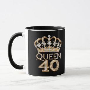 Queen 40 Birthday Black and Gold Crown Glam Name Tasse