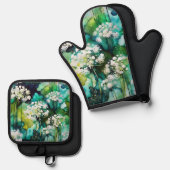 Queen Anne's Lace Abstrakt Ofenhandschuh & Topflappen-Set (Vorderseite/Rückseite)