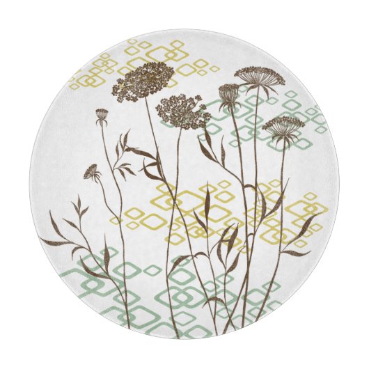 Queen Anne's Lace/White Round Glass Cutting Board Schneidebrett (Vorderseite)