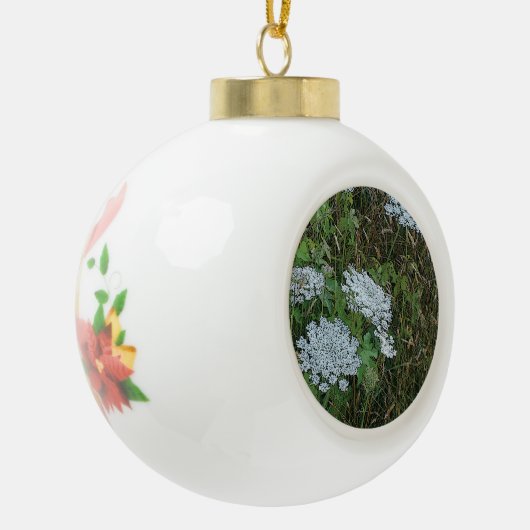 Queen Anne's Lace White Wild Blume Keramik Kugel-Ornament (Links)