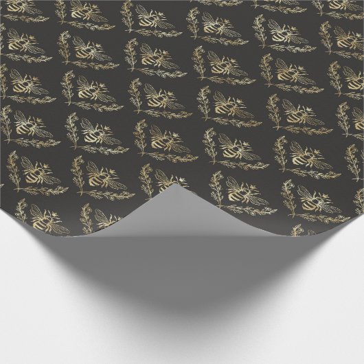 Queen Bee Black und Gold Royalty Pattern Geschenkpapier (Ecke)