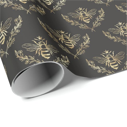 Queen Bee Black und Gold Royalty Pattern Geschenkpapier (Rolleneckpunkt)
