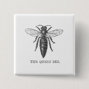 Queen Bee Bug Insect Antike Illustration Button