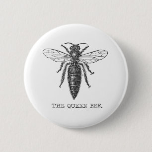 Queen Bee Bug Insect Antike Illustration Button