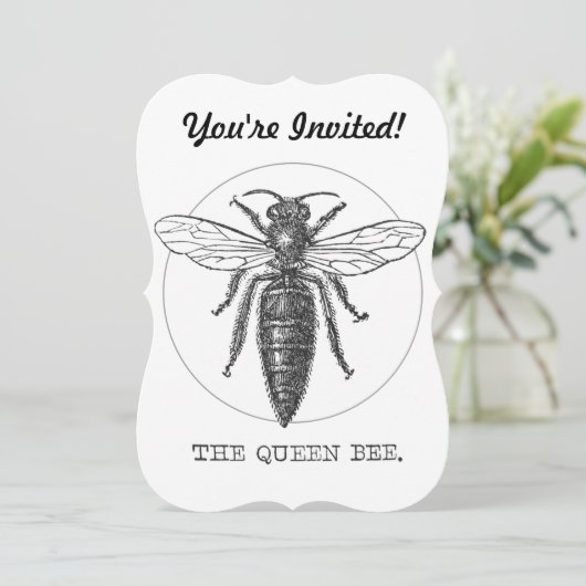 Queen Bee Bug Insect Antike Illustration Einladung (Stehend Vorderseite)