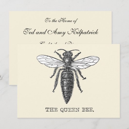 Queen Bee Bug Insect Antike Illustration Einladung (Vorne/Hinten)