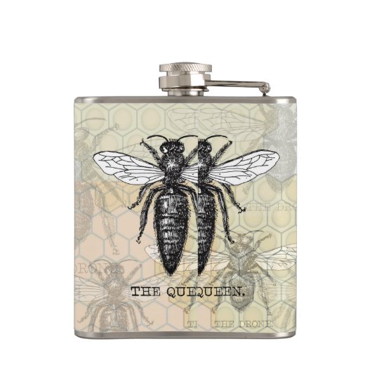 Queen Bee Bug Insect Antike Illustration Flachmann (Rückseite)