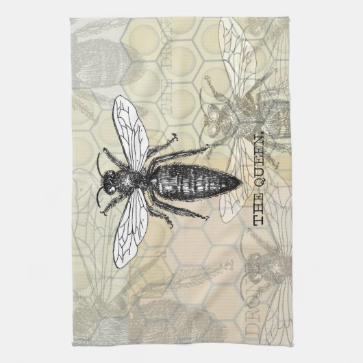 Queen Bee Bug Insect Antike Illustration Geschirrtuch (Vertikal)