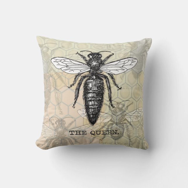 Queen Bee Bug Insect Antike Illustration Kissen (Vorderseite)