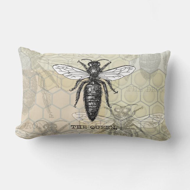 Queen Bee Bug Insect Antike Illustration Lendenkissen (Vorderseite)