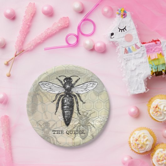 Queen Bee Bug Insect Antike Illustration Pappteller (Party)