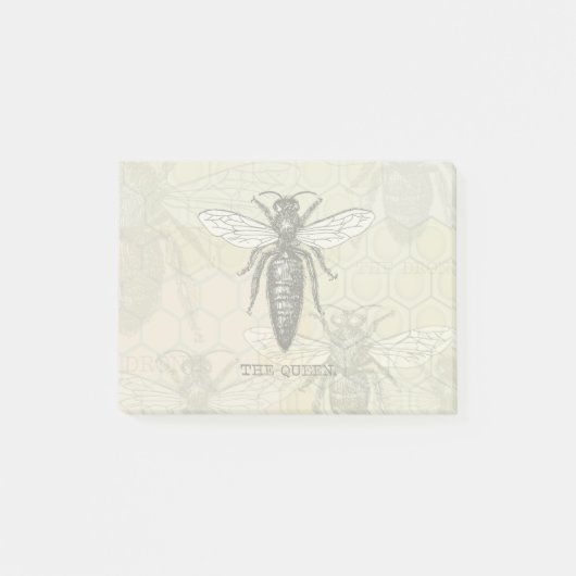 Queen Bee Bug Insect Antike Illustration Post-it Klebezettel (Vorderseite)