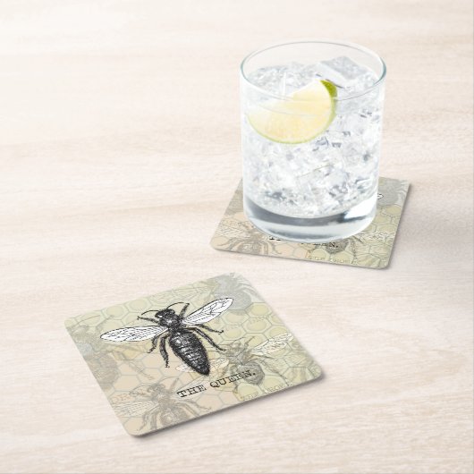 Queen Bee Bug Insect Antike Illustration Rechteckiger Pappuntersetzer (Vor Ort)