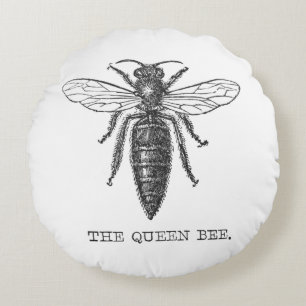 Queen Bee Bug Insect Antike Illustration Rundes Kissen