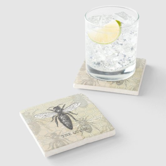 Queen Bee Bug Insect Antike Illustration Steinuntersetzer (Seitenansicht)