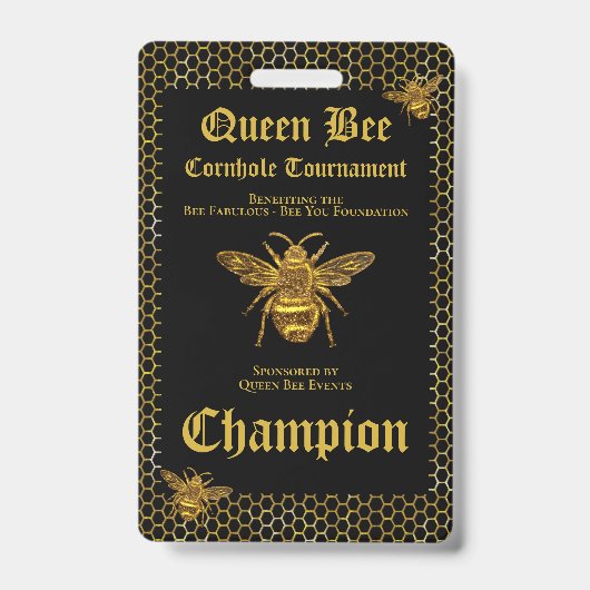 Queen Bee Cornhole Turnier Fundraiser Champion Ausweis (Vorderseite)