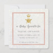 Queen Bee Crown Gold Glitzer Rosa Girl Einladung (Vorderseite)