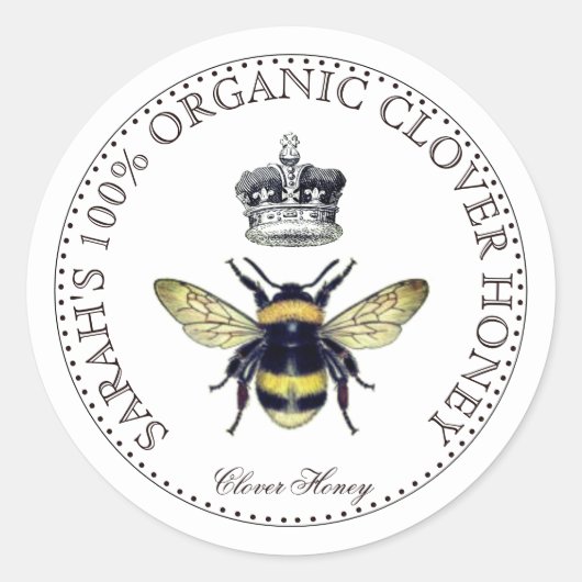 Queen Bee Crown Honey Label Runder Aufkleber (Vorderseite)
