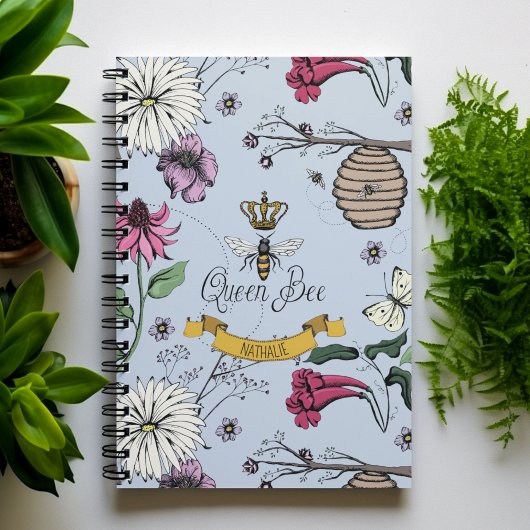 Queen Bee Crown Notebook Light Blue Black Gold Notizblock