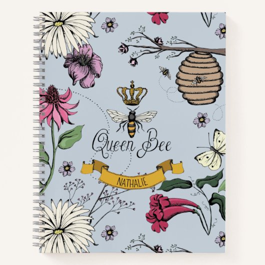 Queen Bee Crown Notebook Light Blue Black Gold Notizblock (Vorderseite)
