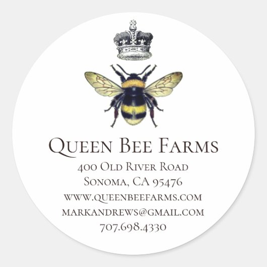 Queen Bee Crown White Labels Runder Aufkleber (Vorderseite)