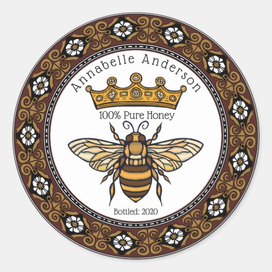 Queen Bee Elegant Frame Honey Label personalisiere Runder Aufkleber (Vorderseite)
