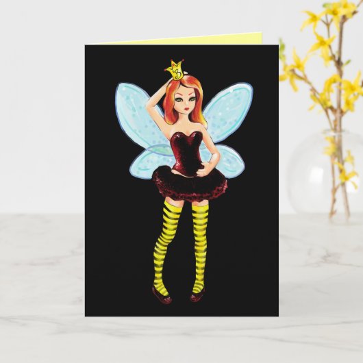 Queen Bee Fairy Birthday oder Grußkarte Karte (Gelbe Blume)