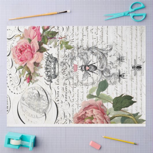 Queen Bee Floral Script Decoupage Seidenpapier (Basteln)