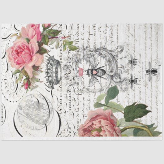 Queen Bee Floral Script Decoupage Seidenpapier (Vorderseite)