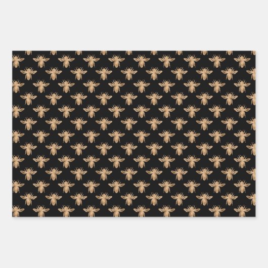 Queen Bee Gold & Black Wrapping Paper Sheets Geschenkpapier Set (Vorderseite)