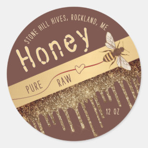 Queen Bee Gold Iridescent Honey Tropfen mit Herz Runder Aufkleber