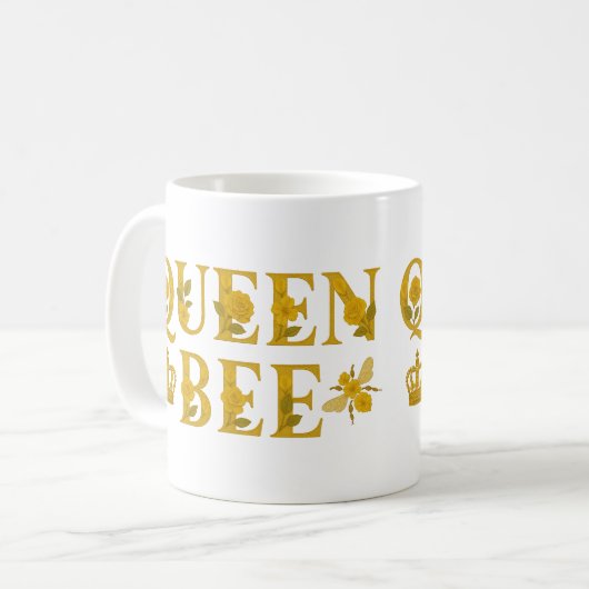 Queen Bee Gold Royal Crown Floral Honey Bee Kaffeetasse (Vorderseite Links)