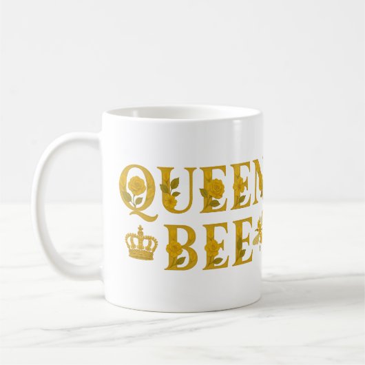 Queen Bee Gold Royal Crown Floral Honey Bee Kaffeetasse (Links)