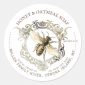 Queen Bee Gold Verziert Frame Honey Seife Label Runder Aufkleber (Vorderseite)