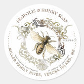 Queen Bee Gold Verziert Frame HONEY SOAP Label Runder Aufkleber (Vorderseite)