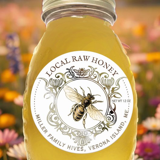 Queen Bee Gold Verziert Frame Raw Honey Runder Aufkleber