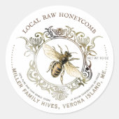 Queen Bee Gold Verziert Frame Raw Honeycomb Label Runder Aufkleber (Vorderseite)