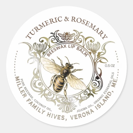 Queen Bee Gold Verzierte Rahmen Bienenwachs Lip Ba Runder Aufkleber (Vorderseite)