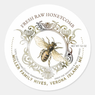 Queen Bee Gold Verzierte Rahmen Fresh Raw Honeycom Runder Aufkleber