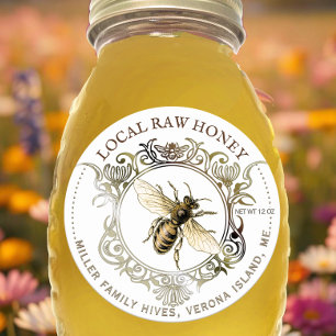 Queen Bee Gold Verzierte Rahmen Rohhonig  Runder Aufkleber