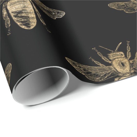 Queen Bee Honey Comb Metallic Bronze Black Geschenkpapier (Rolleneckpunkt)