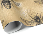 Queen Bee Honey Comb Metallic Gold Sepia Black Geschenkpapier (Rolleneckpunkt)