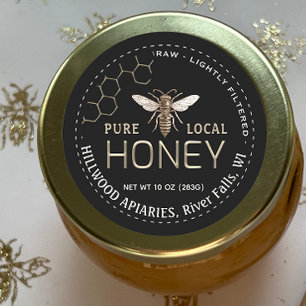 Queen Bee Honey Jar Label Raw Local Honey Black Runder Aufkleber