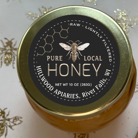 Queen Bee Honey Jar Label Raw Local Honey Black Runder Aufkleber