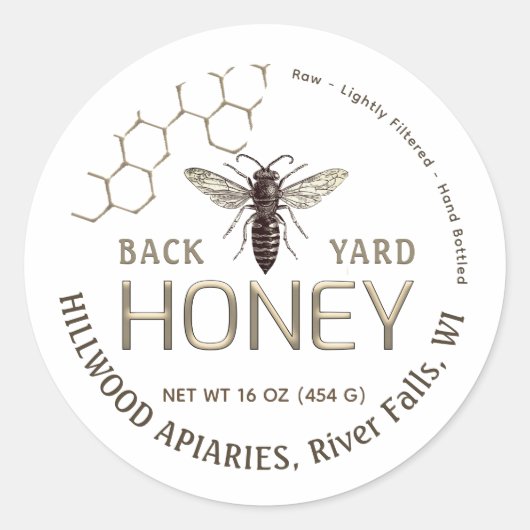 Queen Bee Honey Jar Label Raw Local Honeycomb Runder Aufkleber (Vorderseite)